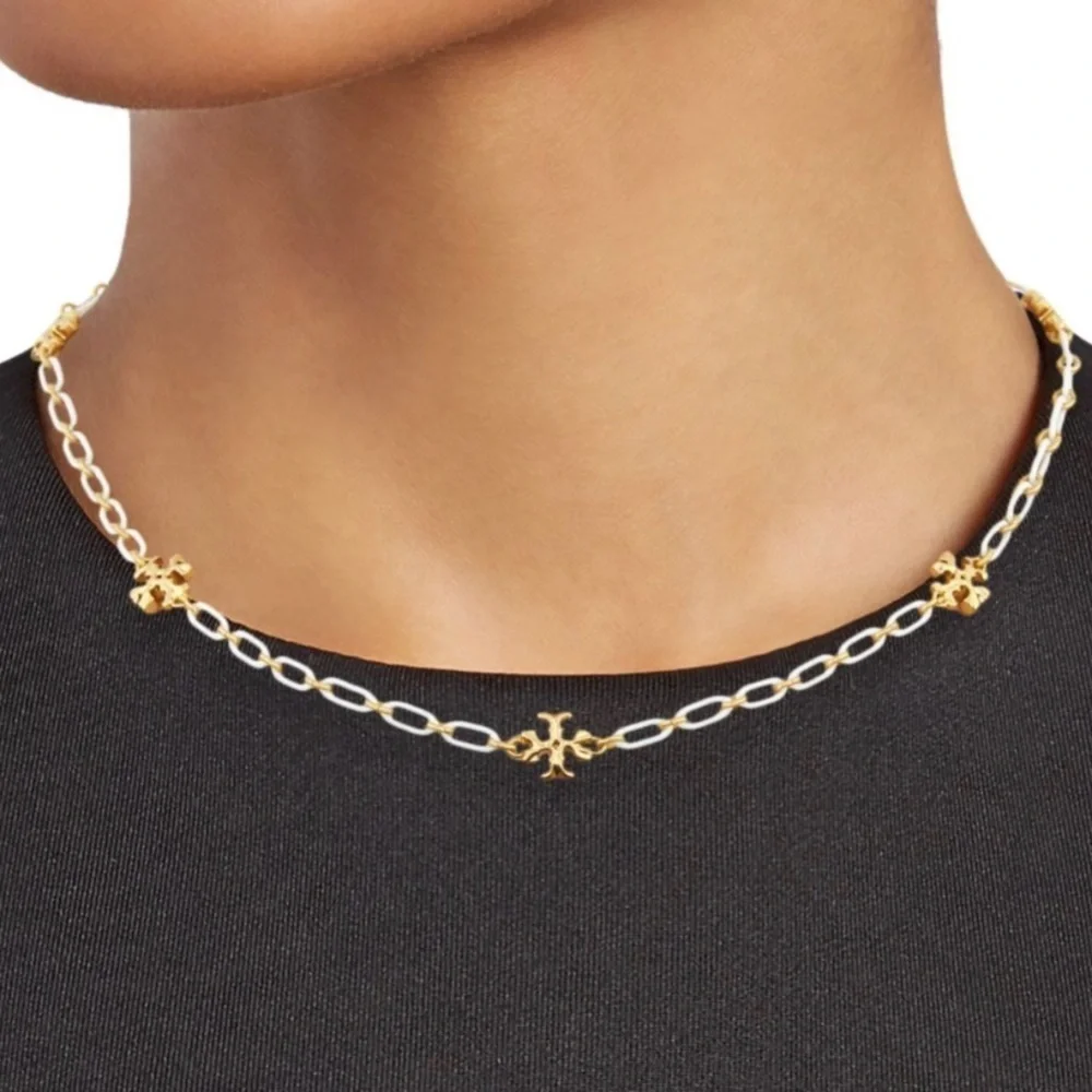Authentic Tory Burch Gold and Cream Statement Chain Necklace